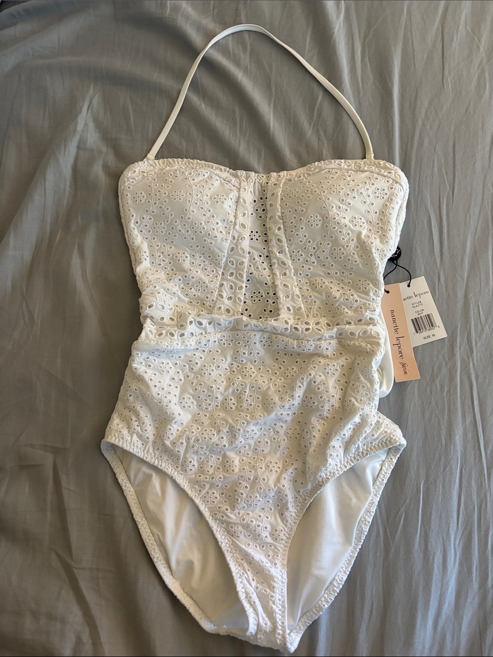 Nanette Lepore White Eyelet "Ooh La La Eyelet Seductress" One-Piece Swimsuit M